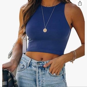 NWT. Blue Sleeveless Racer Back Crop Top